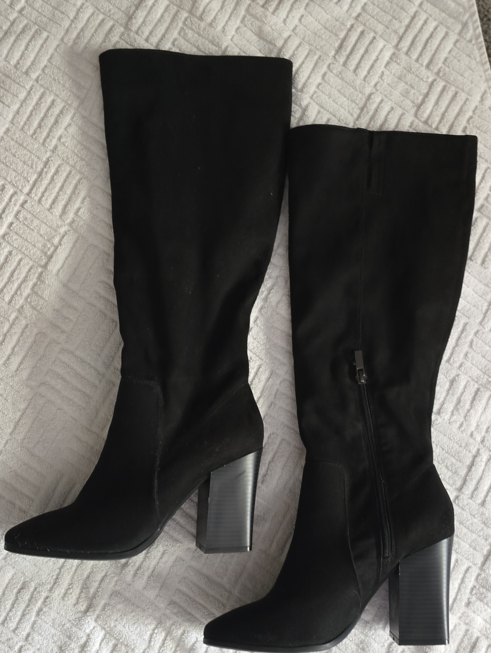 BAMBOO Black Knee-High Block Heel Boots